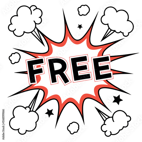 Comic Book Style Free Offer Explosion with Smoke and Stars