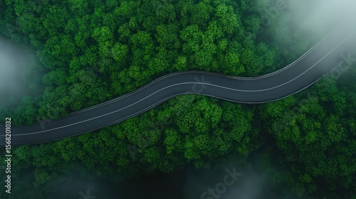 Curved Road through Lush Forest