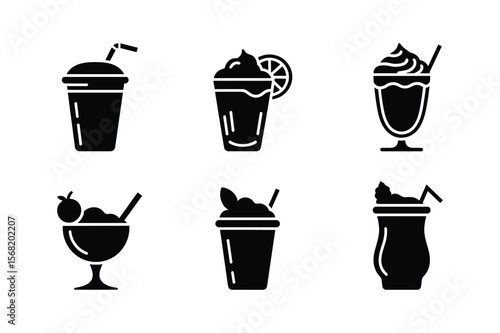 Various beverage silhouettes with garnishes and straws drink glass