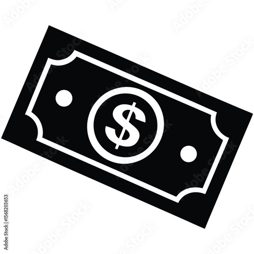 Simple black and white icon of a dollar bill with a dollar sign