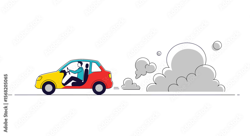 Animated car driving with smoke trailing behind illustrating fast movement and speed Animated car driving with smoke trailing behind illustrating fast movement and speed