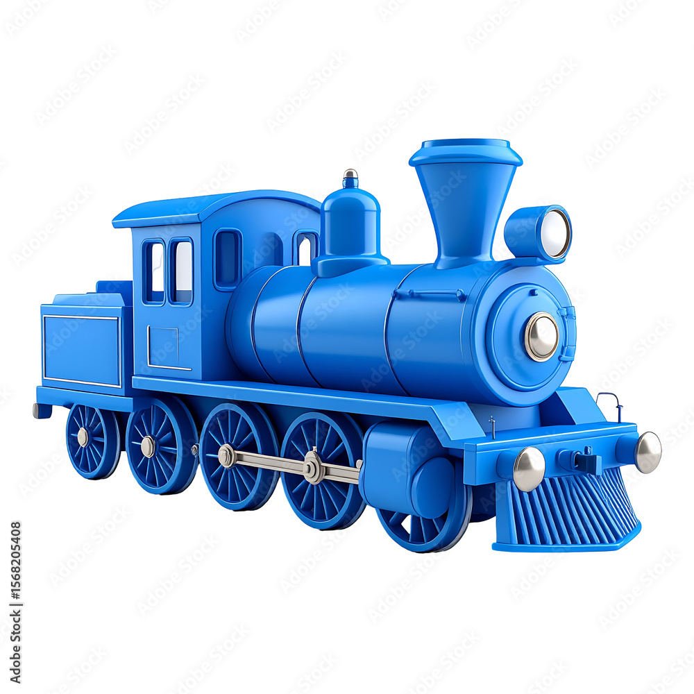 Fototapeta premium Isolated Blue Toy Train 3D Render with Smooth Edges on Transparent Background