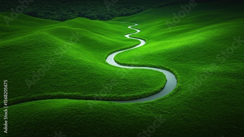 Winding River Through Green Hills