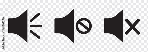 Set of a Sound On and Off Icon Vector. Speaker icon vector. Mute speaker, sound off icon vector set, increases and reduces the sound. Volume symbol, speaker sign, isolated On a white background.