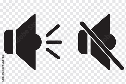 Set of a Sound On and Off Icon Vector. Speaker icon vector. Mute speaker, sound off icon vector set, increases and reduces the sound. Volume symbol, speaker sign, isolated On a white background.