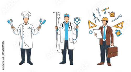 Diverse Professionals Showcase Their Tools and Skills PNG Transparent Background Isolated