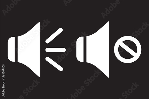 Set of a Sound On and Off Icon Vector. Speaker icon vector. Mute speaker, sound off icon vector set, increases and reduces the sound. Volume symbol, speaker sign, isolated On a white background.