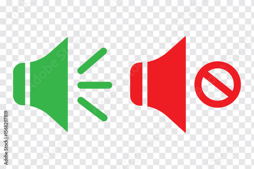 Set of a Sound On and Off Icon Vector. Speaker icon vector. Mute speaker, sound off icon vector set, increases and reduces the sound. Volume symbol, speaker sign, isolated On a white background.
