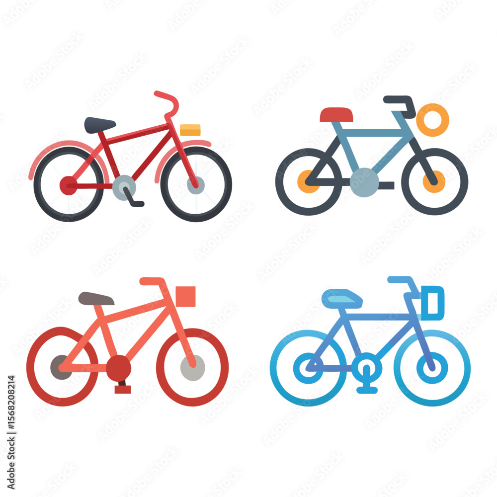 Collection of colorful bicycles in flat design style Collection of colorful bicycles in flat design style