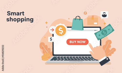Flat design of digital shopping process, best for fintech product showcases, e-commerce startup pitch decks, or marketing ads
