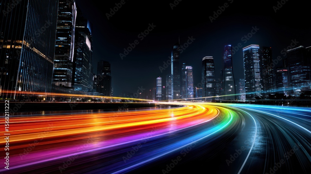 Obraz premium Night city lights in a modern metropolitan city