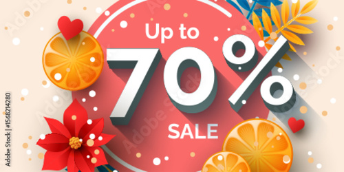 Up to 70 percent sale banner template design. Vector holiday discount illustration