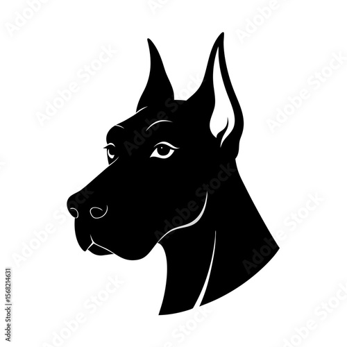 Black silhouette of a great dane head mascot logo on white background vector illustration