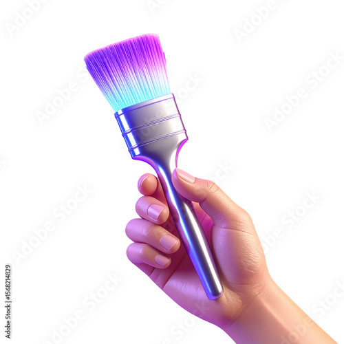 Hand holding vibrant gradient paintbrush against black background