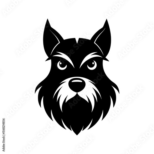 Black silhouette of a schnauzer face mascot logo on white background vector illustration