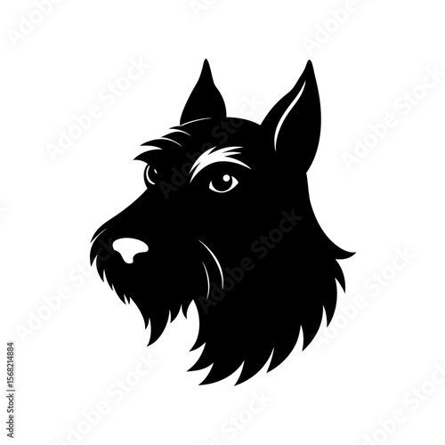 Black silhouette of a scottish terrier head mascot logo on white background vector illustration