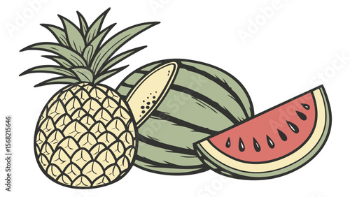 art of tropical fruit pineapple mango