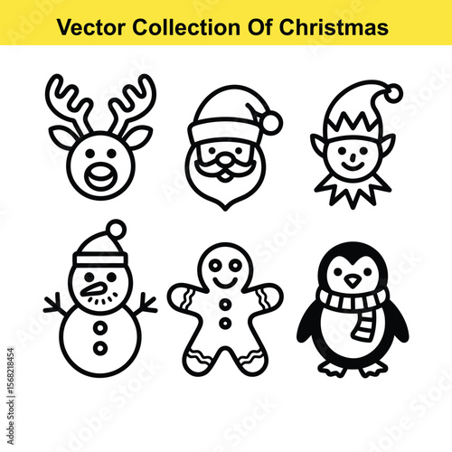 Wallpaper Mural Vector art of a vector collection of christmas characters including reindeer, santa, elf, snowman, gingerbread man and penguin isolated on white background Torontodigital.ca