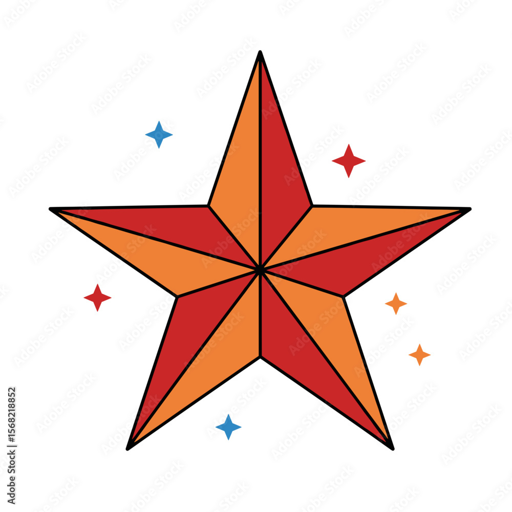 Fototapeta premium Geometric star shape in red and orange with colorful accents 