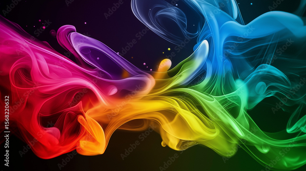Obraz premium Swirling smoke trails in vivid blue, purple, yellow, and red, glowing abstract motion on a black background. colorful smoke background
