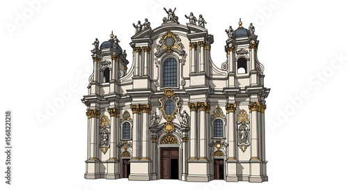 Ornate Baroque church facade, detailed architectural design, classical elements.