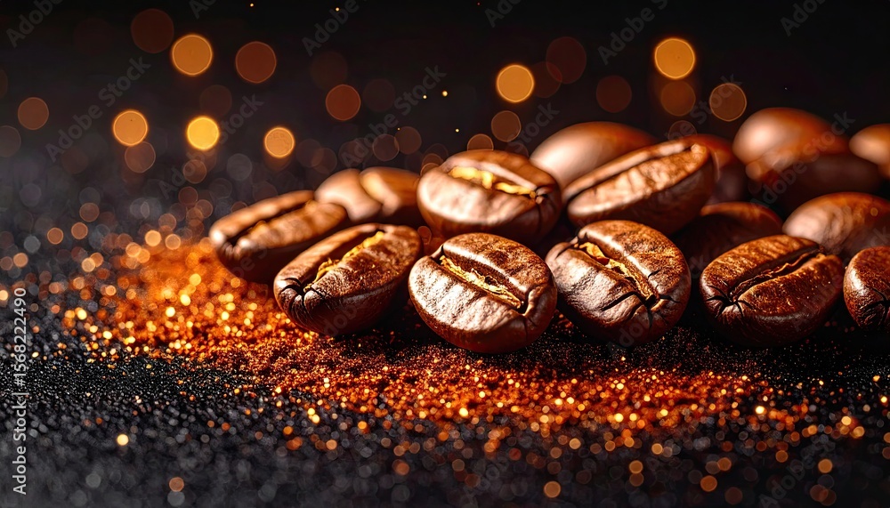 Roasted coffee beans on dark background Roasted coffee beans on dark background