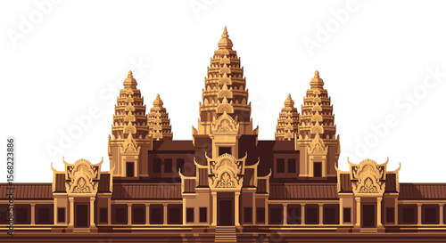 A stylized illustration of Angkor Wat, a magnificent temple complex in Cambodia.
