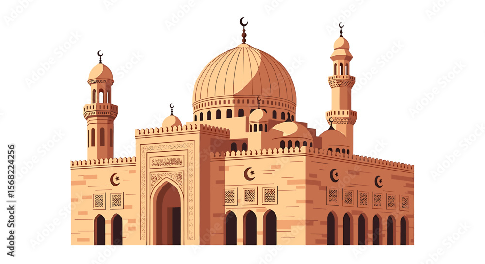 Obraz premium A stylized illustration of a large, ornate mosque, showcasing its architectural details and Islamic design elements.