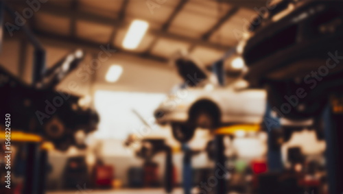 Wallpaper Mural Cars on lifts in a garage undergoing maintenance and repair blurred background. Torontodigital.ca