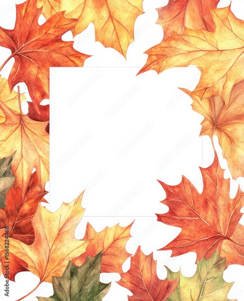 Fototapeta premium Watercolor autumn leaves frame (5)