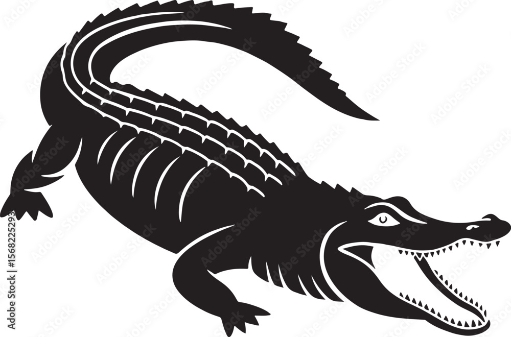 Fototapeta premium Vector illustration of a fierce alligator showing its teeth in a classic monochrome style