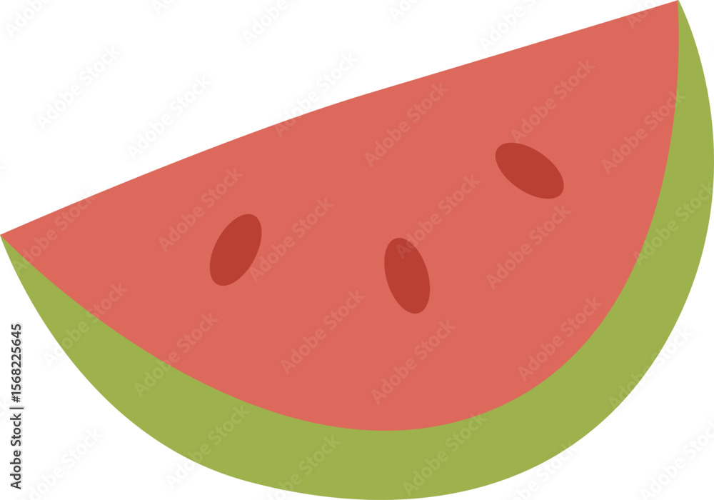Fototapeta premium Refreshing Watermelon Slice Vector Illustration with Seeds and Green Rind. Flat Design Summer Fruit Graphic.