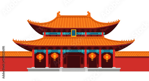 Ornate Chinese temple facade, featuring traditional architecture and decorative elements.