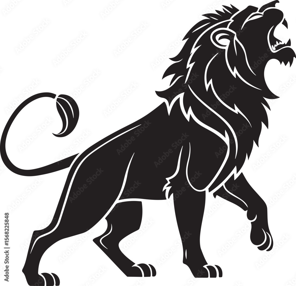 Powerful roaring lion silhouette in black and white great for emblem and symbol design Powerful roaring lion silhouette in black and white great for emblem and symbol design