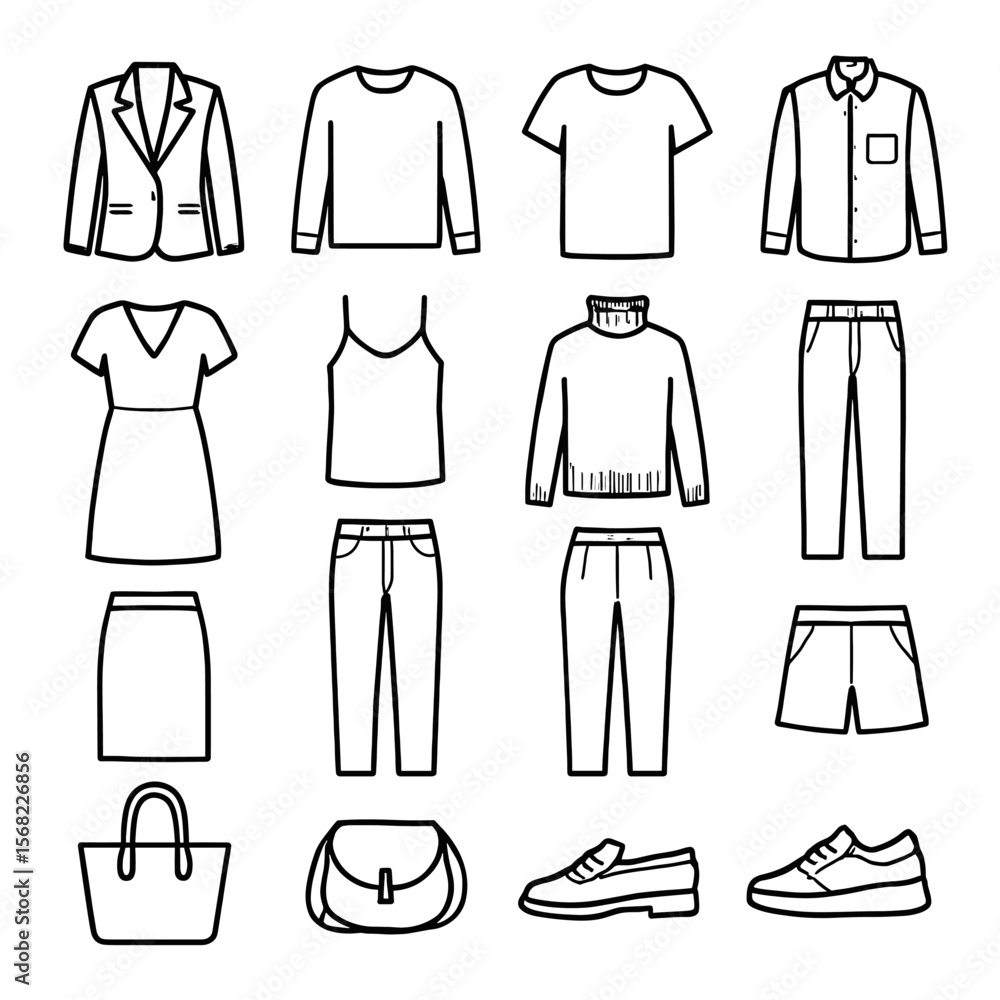 Collection of Outline Fashion Apparel and Accessories Collection of Outline Fashion Apparel and Accessories