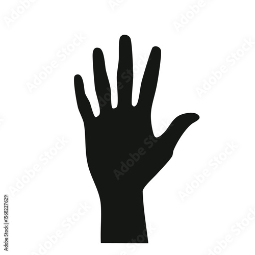 Black silhouette of a raised open hand with fingers spread wide white