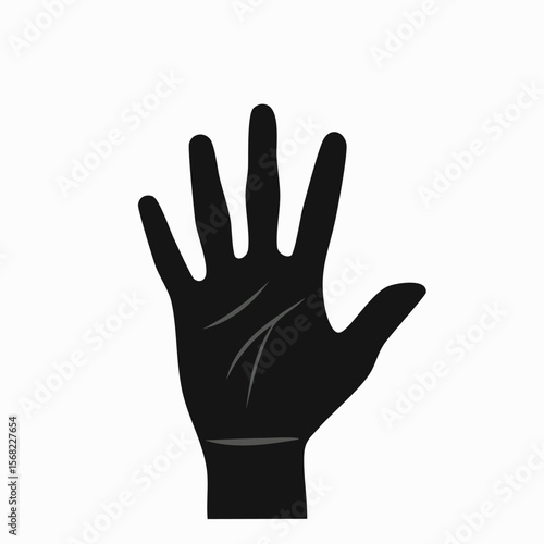 Black silhouette of an open hand with palm lines and wrist detail vector