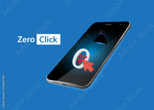 Smartphone with zero, cursor and hacker. mobile phone vulnerability and data security risks from remote, silent cyberattacks. 