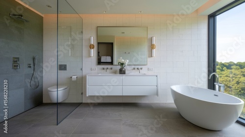 Wallpaper Mural View of luxurious with this exquisite, contemporary primary bedroom bathroom. Torontodigital.ca