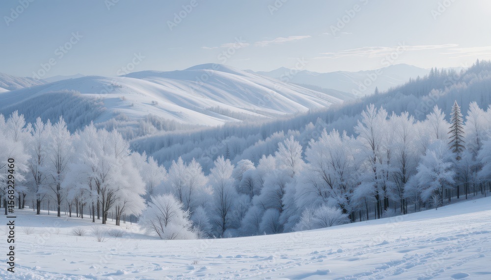 Close up Snowy Hills and Frozen Trees in a White Winter Landscape Close up Snowy Hills and Frozen Trees in a White Winter Landscape