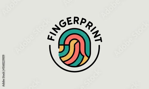 Stylized Fingerprint Logo with Teal, Coral, and Yellow Arcs and Bold Typography