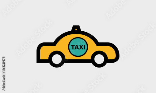 Stylized Yellow Taxi Cab with Teal Circle and Black Outlines.
