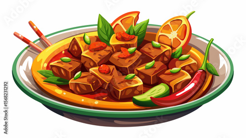 German Schaschlik shows pork cubes and bell peppers stewed in paprika sauce, with a soft, tender finish and visible spice flecks.