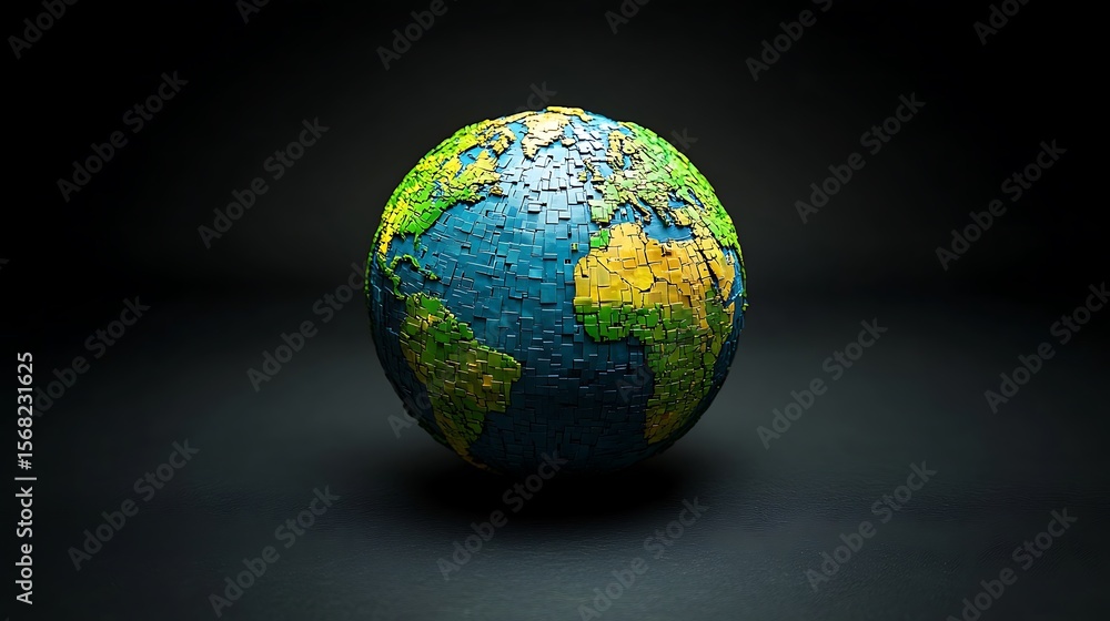 A globe composed of small, colorful squares. A globe composed of small, colorful squares.