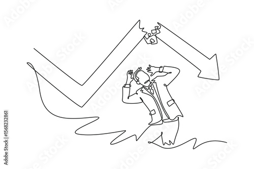 economic crisis. effects of world war concept. Single line draw design. Vector graphic illustration