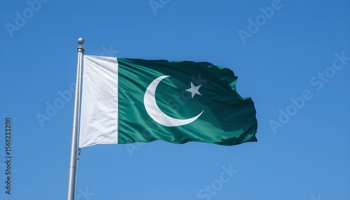 flag of pakistan Pakistani Flag Waving Proudly Under a Clear Blue Sky