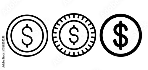 Dollar Coin Money Financial Line Icons Set.