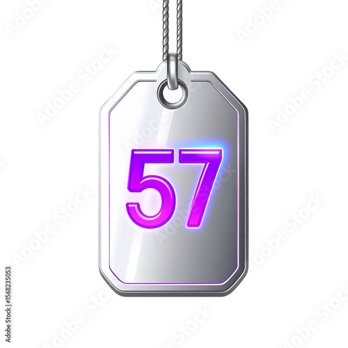 Metallic tag with glowing number 57