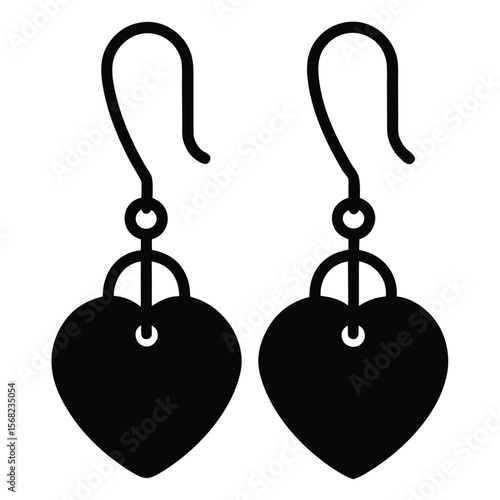 Simple black icon of two heart shaped dangling earrings