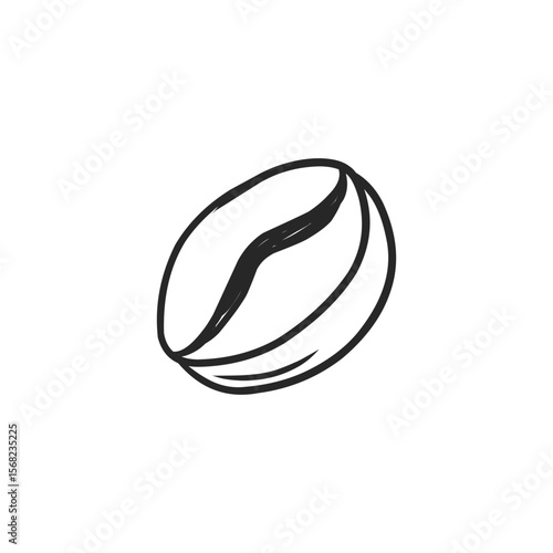 Hand-Drawn Doodle of a Single Coffee Bean, Representing Coffee and Energy